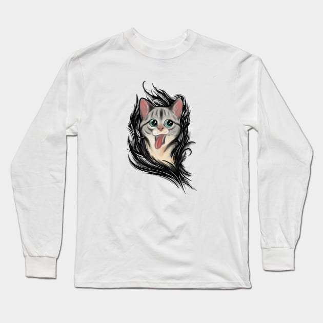 Cute Cat from Darkness Long Sleeve T-Shirt by Print Art Station